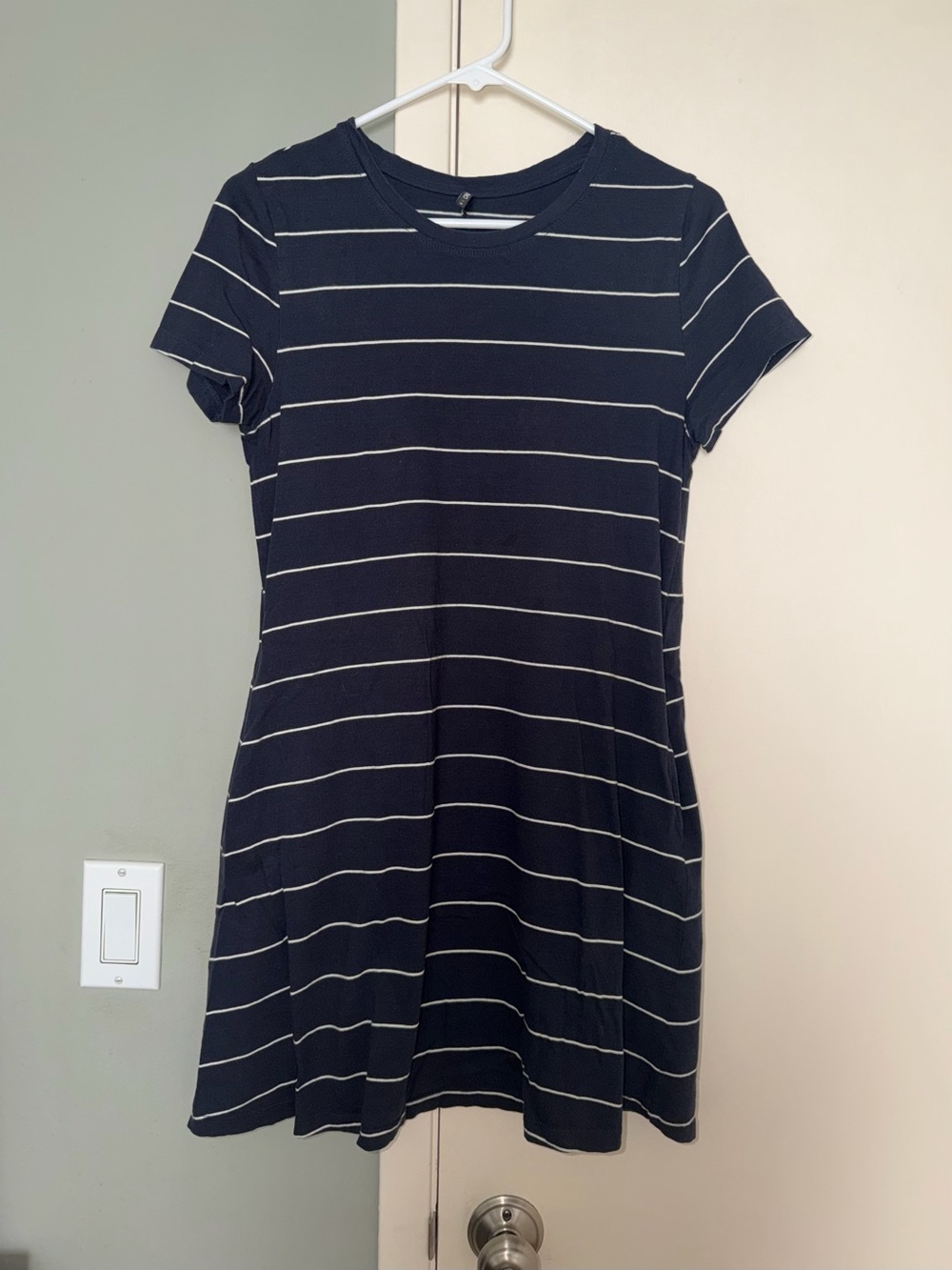 Only, Navy and White Striped Midi T-Shirt Dress